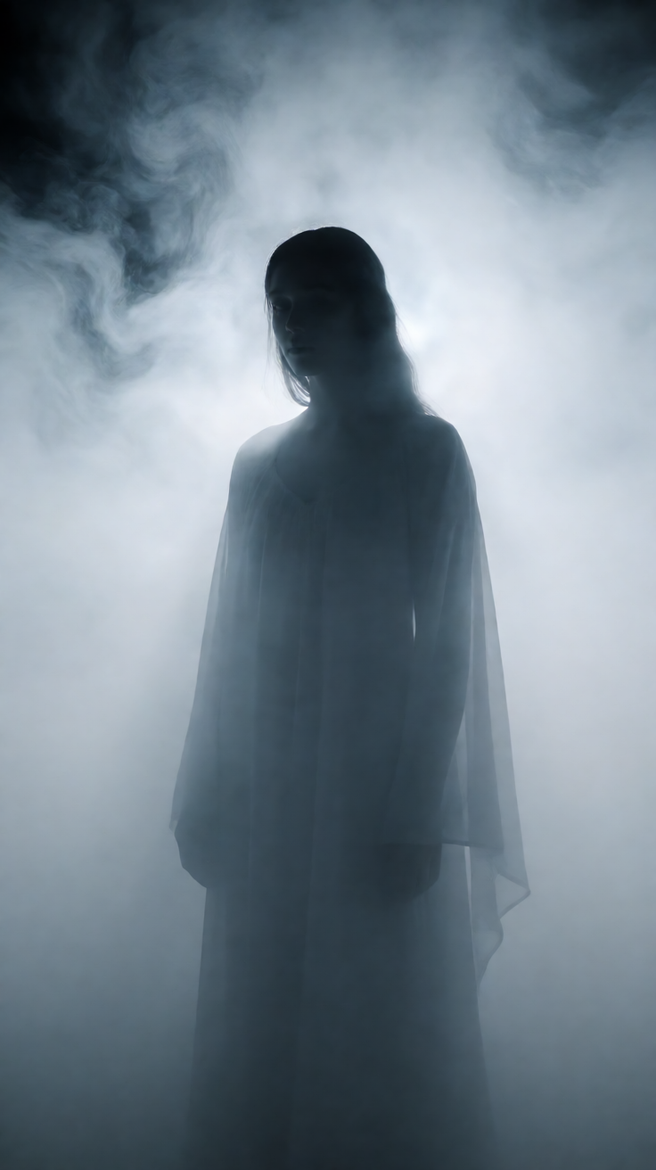 Ghost silhouette in moonlight fog spooky Wallpaper