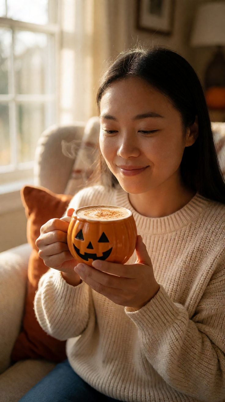 Halloween pumpkin spice latte cozy Wallpaper