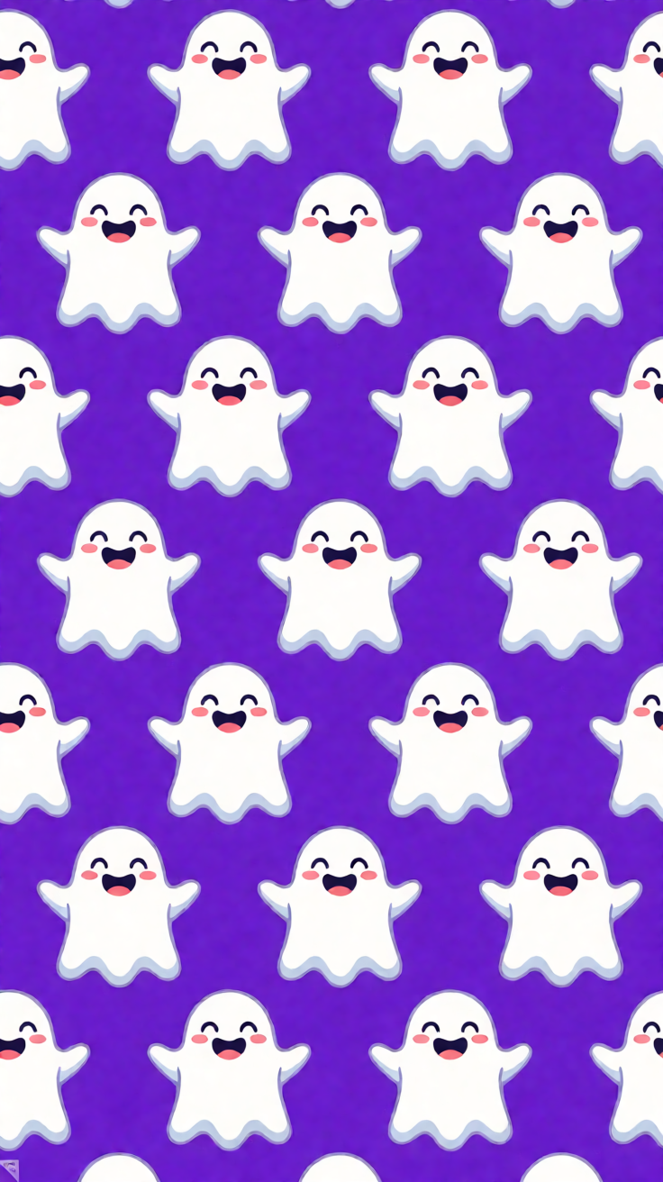 Happy ghost cartoon pattern on purple background Wallpaper