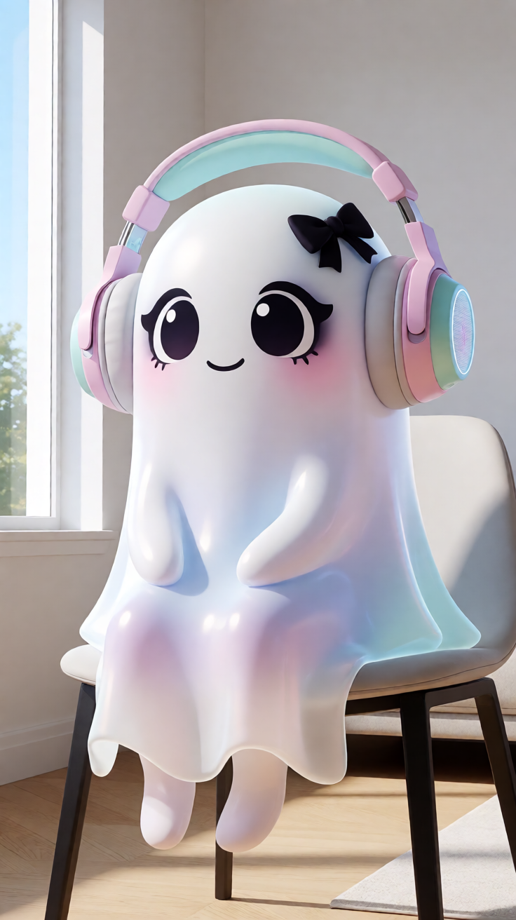 Kawaii ghost with headphones pastel goth Wallpaper