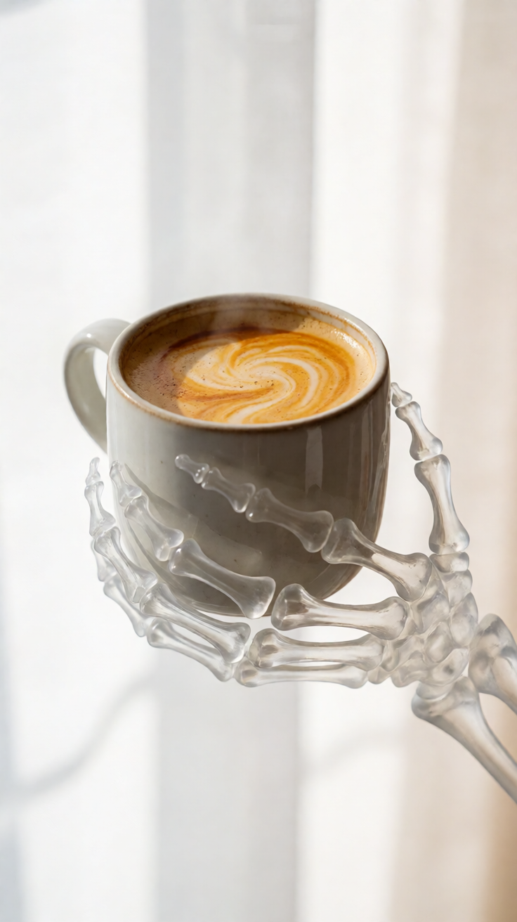 Skeleton hand holding pumpkin spice latte Wallpaper