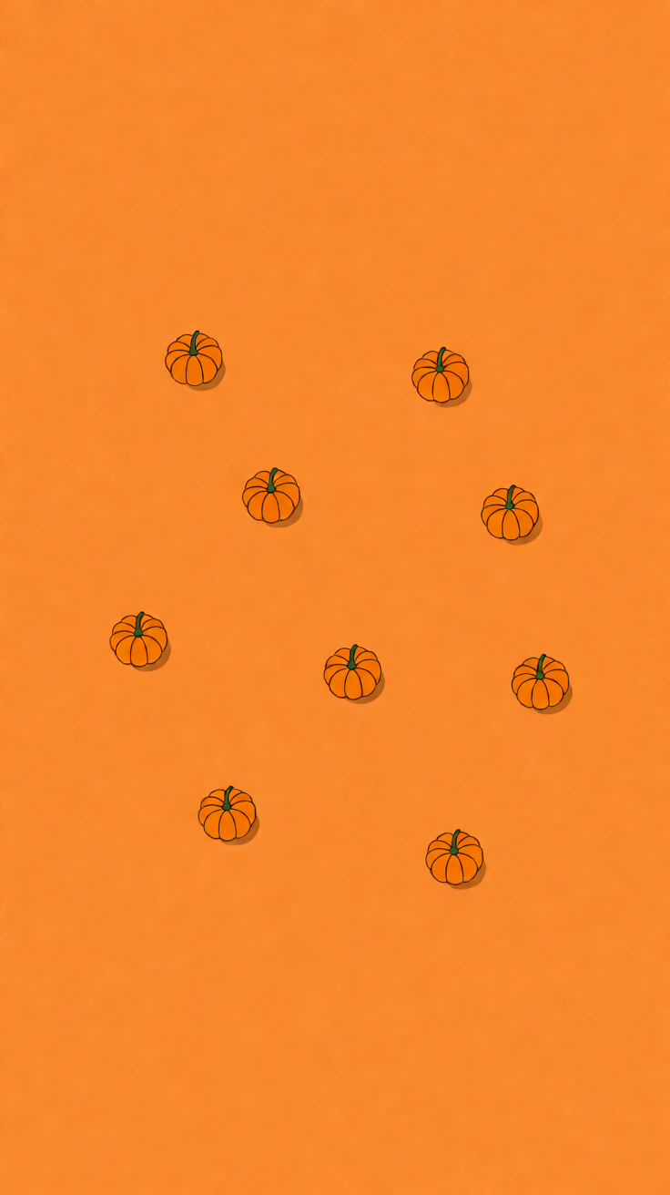 Tiny pumpkins pattern on orange background minimal Wallpaper