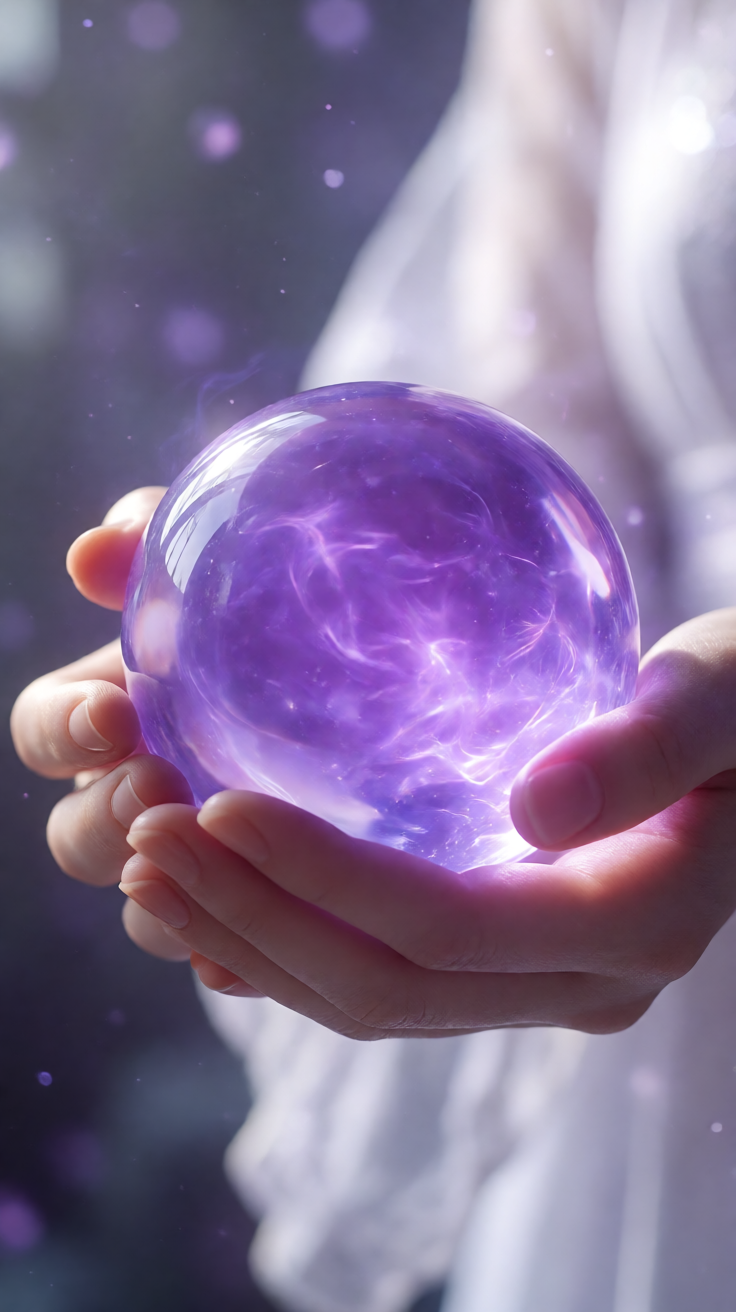 Witch hands with crystal ball mystical purple Wallpaper