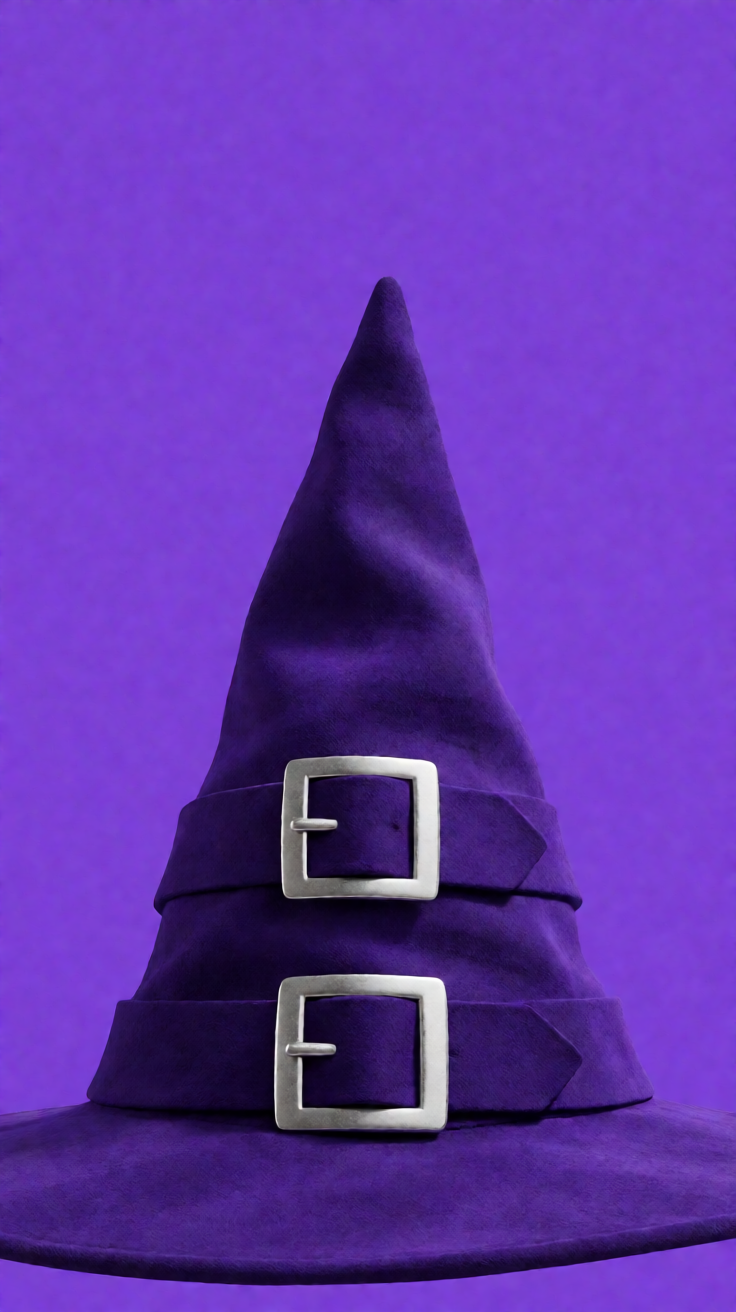 Witch hat with buckles on purple background minimal Wallpaper