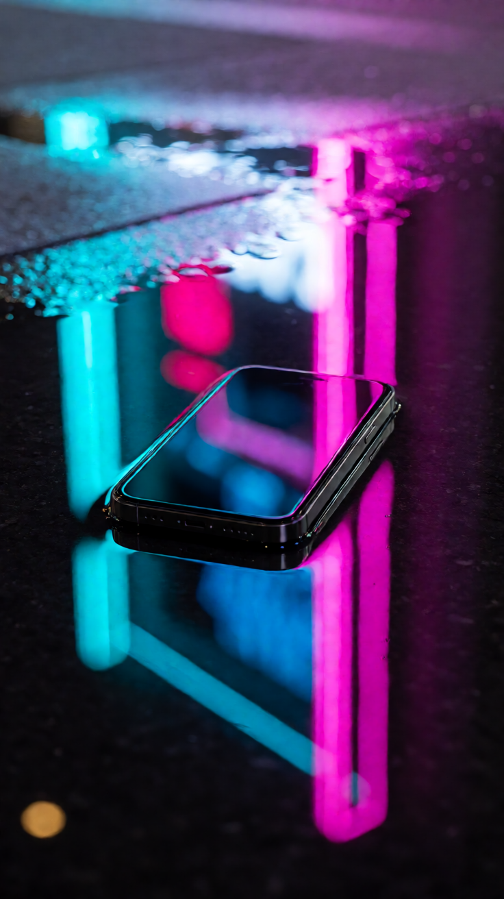 Neon puddle reflection phone background Wallpaper
