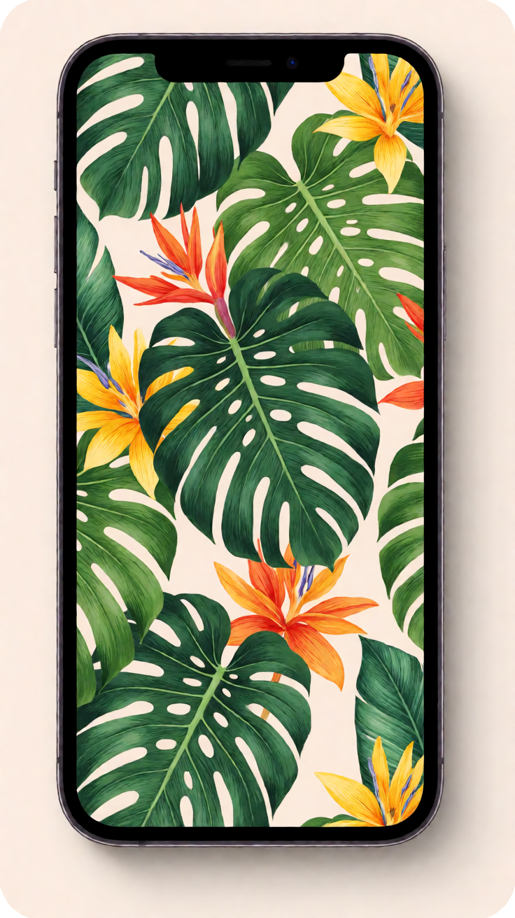 Tropical leaf pattern phone background Wallpaper