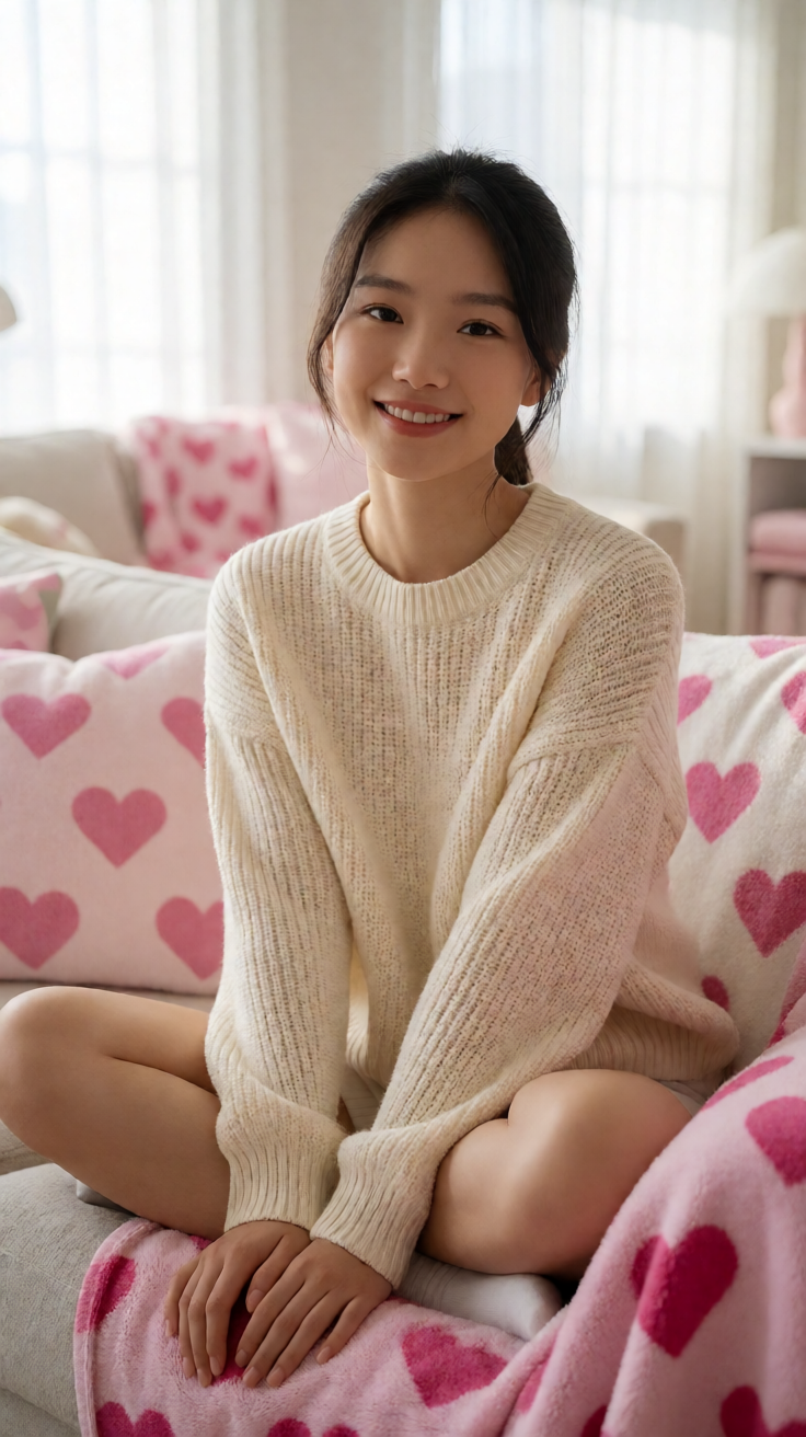 Kawaii pink hearts pattern Wallpaper