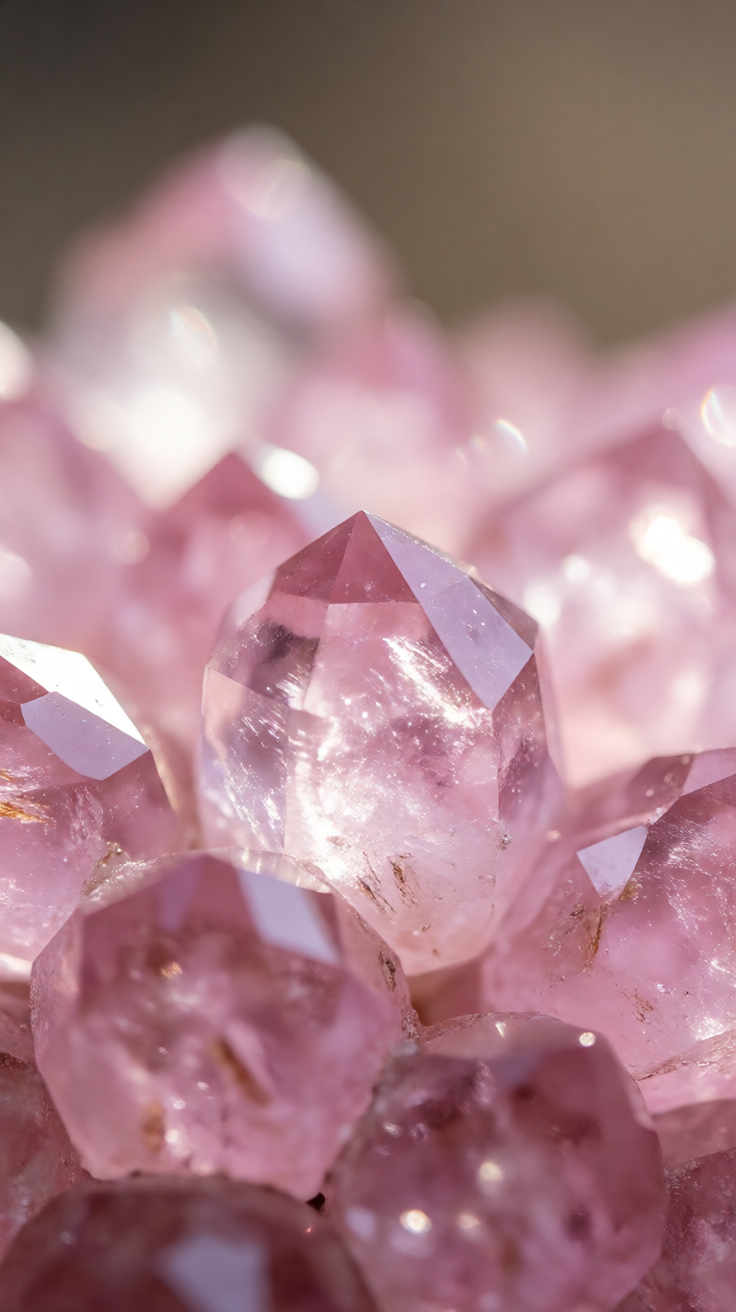 Pink crystal gemstones macro