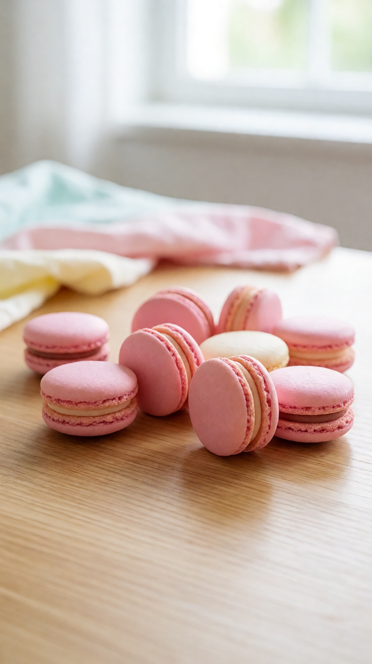 Pink macarons pastel still life Wallpaper