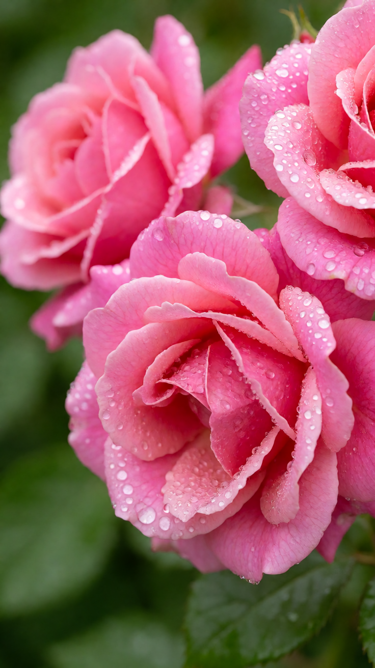 Pink roses macro with dew drops