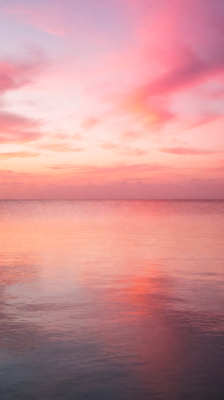 Pink sunset over calm ocean