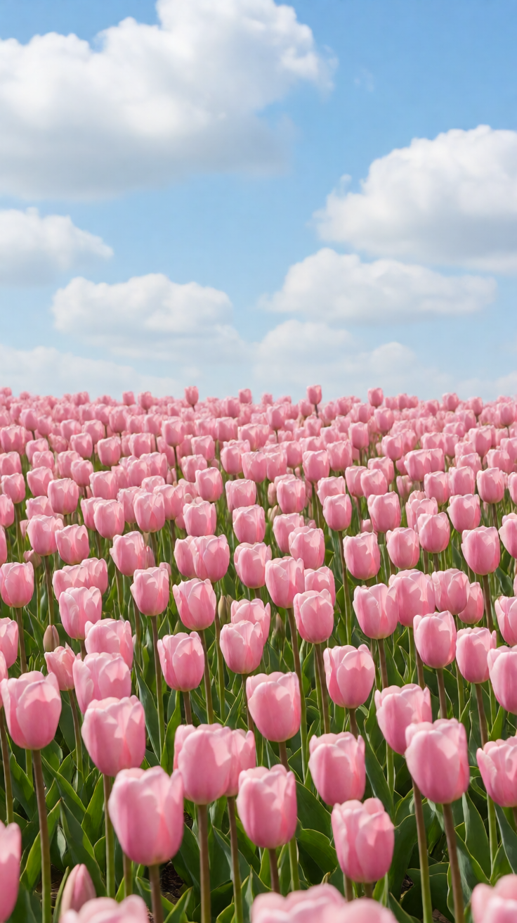 Pink tulip field in spring