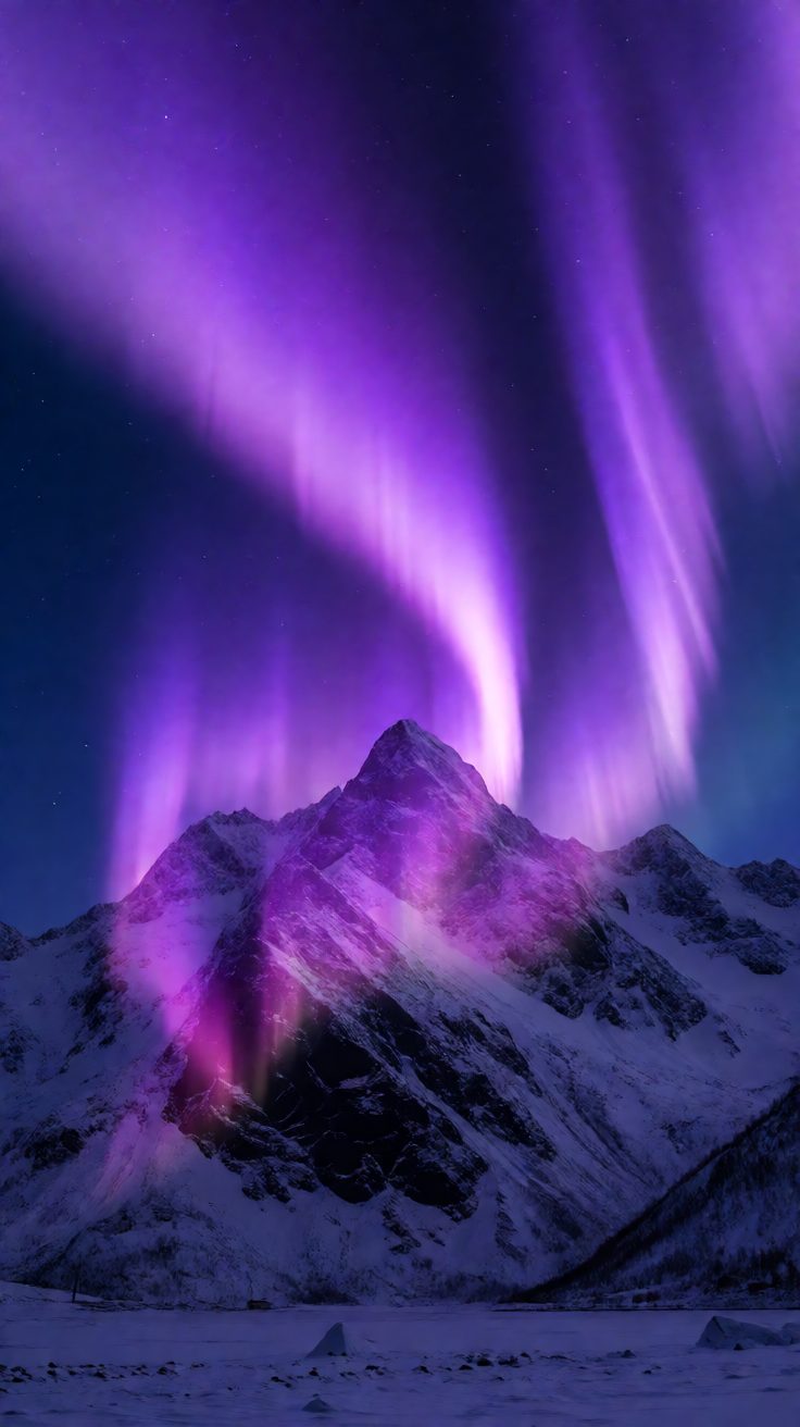 Purple aurora borealis mountains Wallpaper