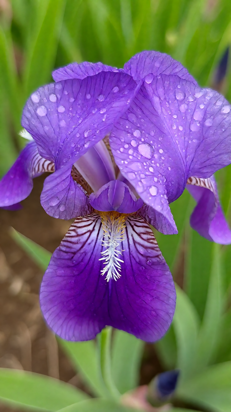 Purple iris flower macro dew Wallpaper