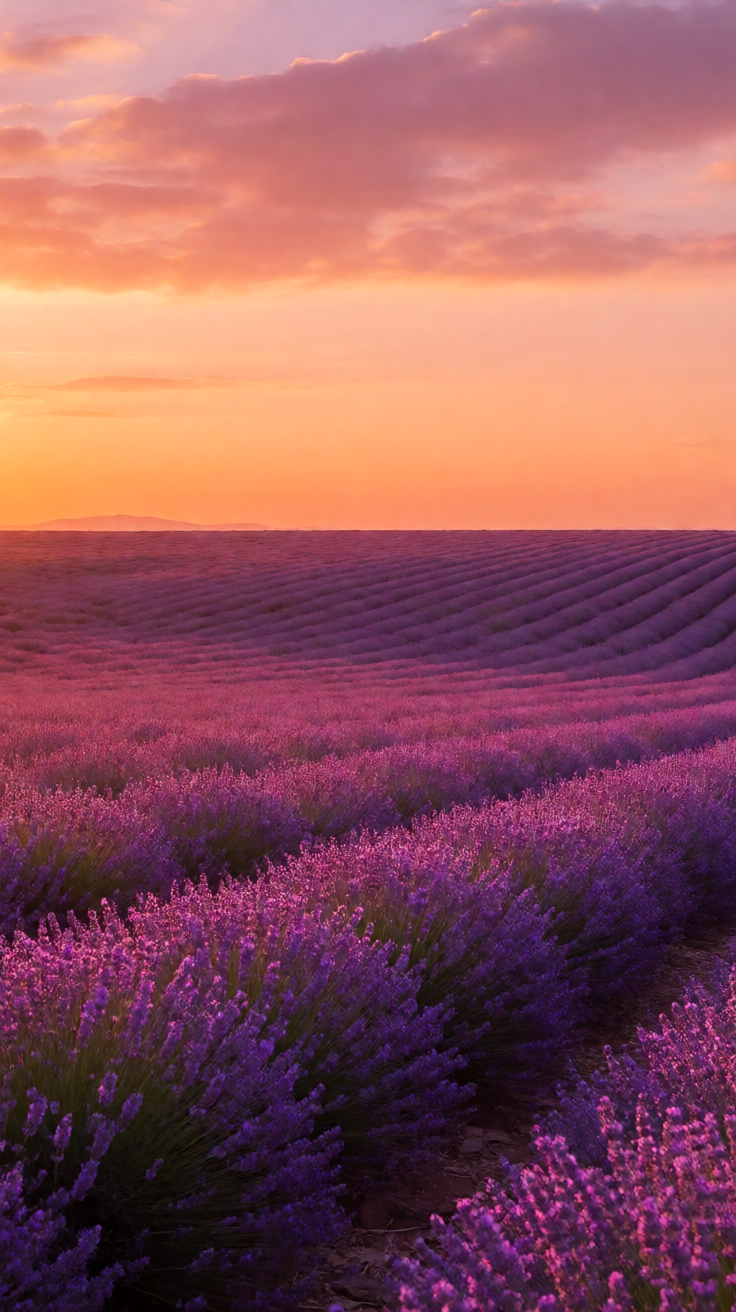 Purple lavender field sunset Wallpaper
