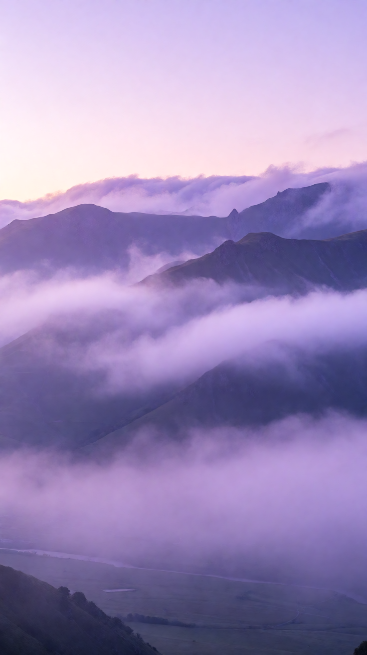 Purple mountain mist layers dawn Wallpaper