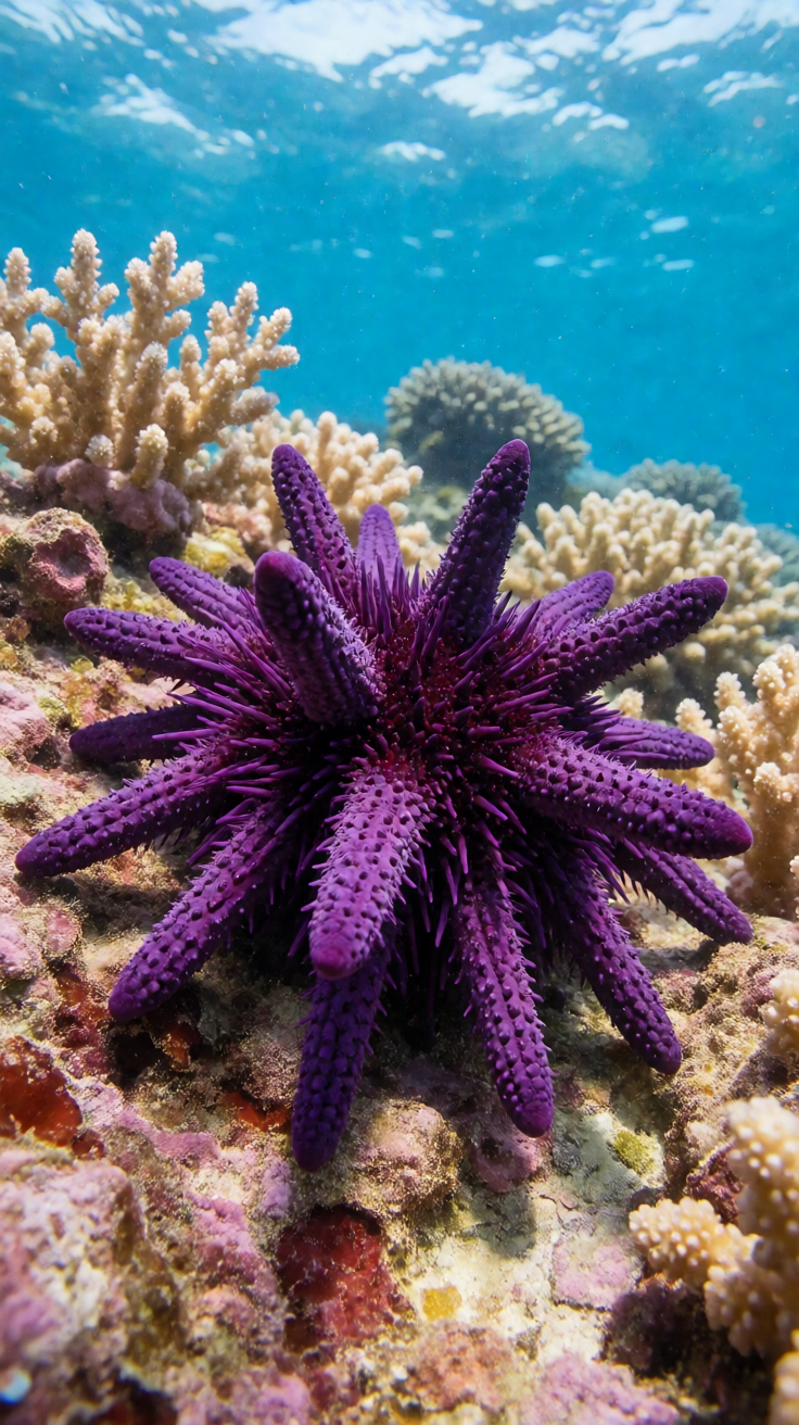 Purple sea urchin underwater Wallpaper