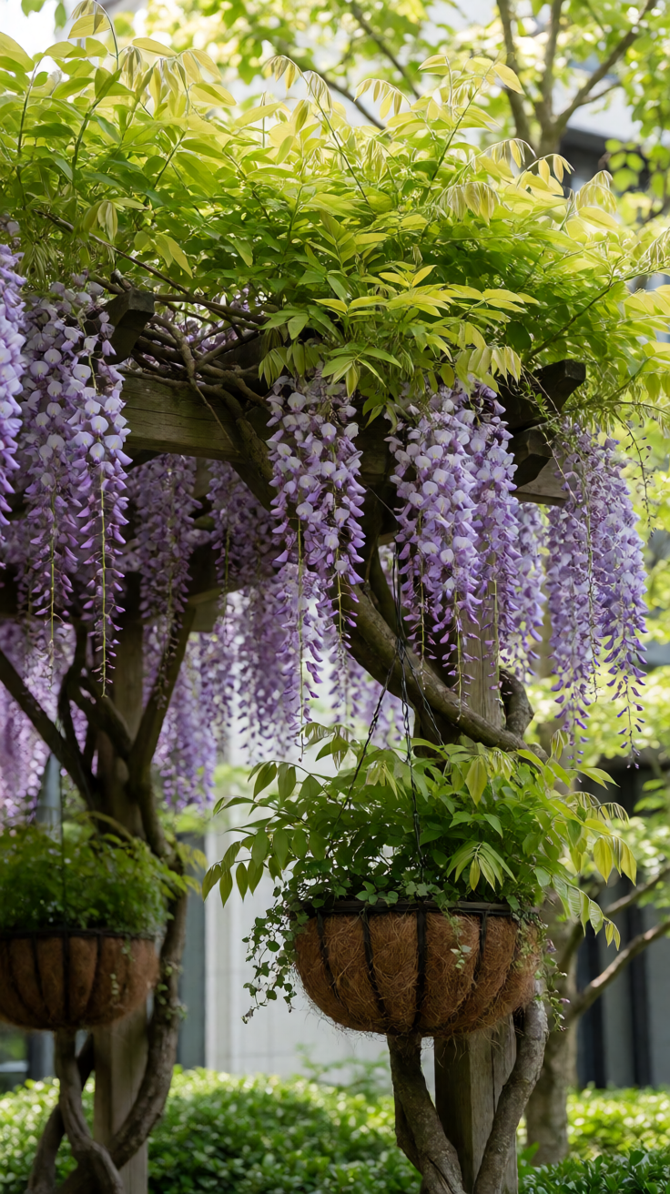 Purple wisteria hanging garden Wallpaper