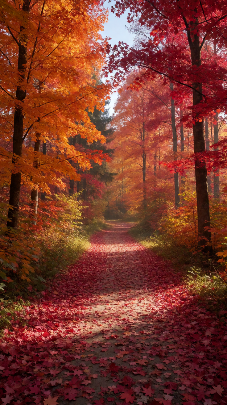 Red autumn forest path Wallpaper