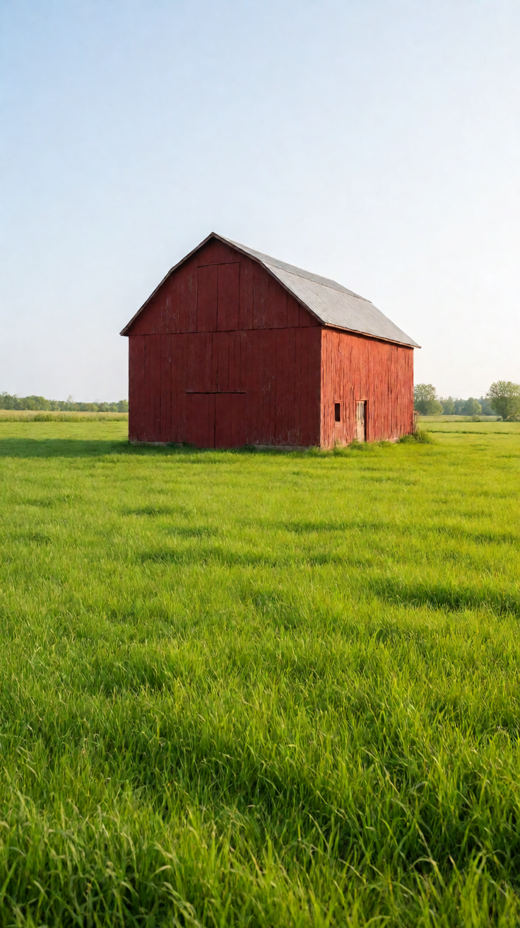 Red barn in green field Wallpaper