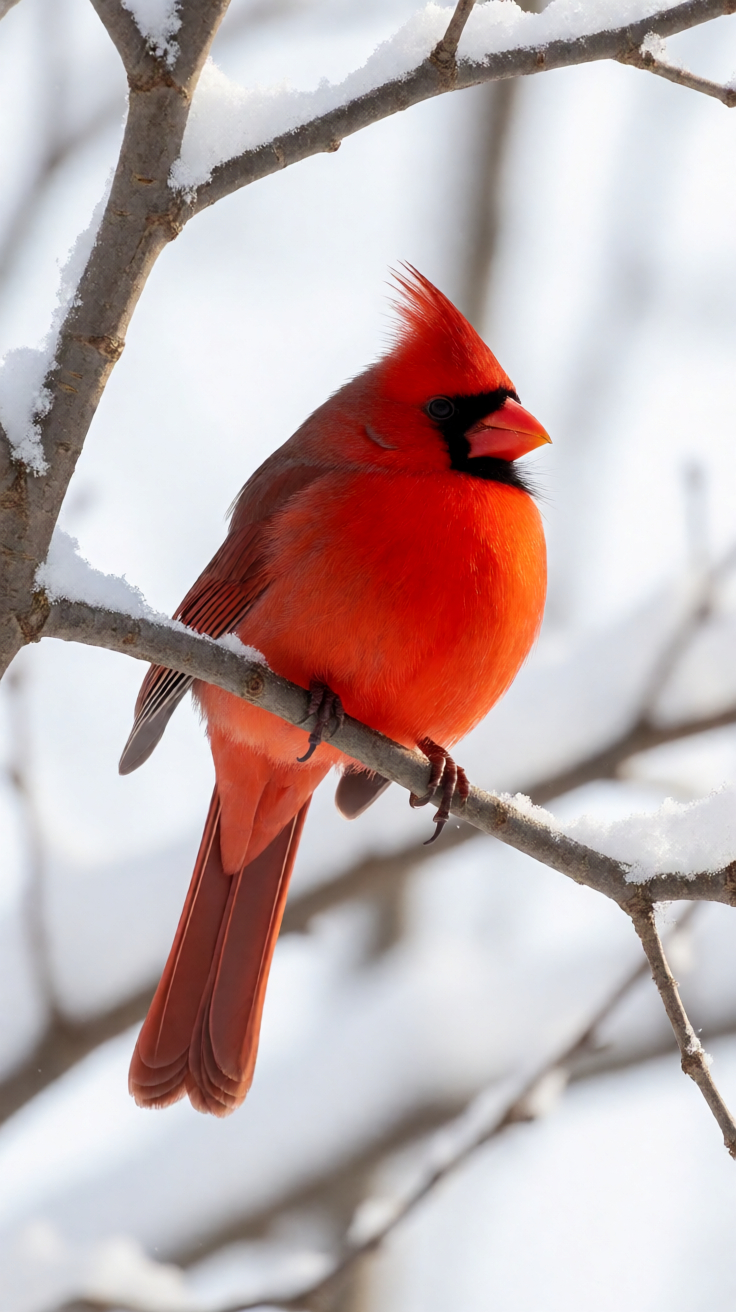 Red cardinal on snowy branch Wallpaper
