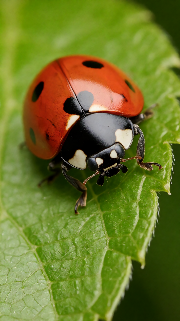 Red ladybug on leaf macro Wallpaper