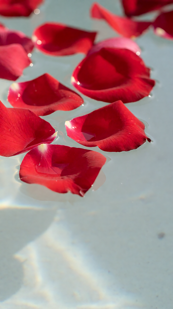 Red rose petals floating water Wallpaper