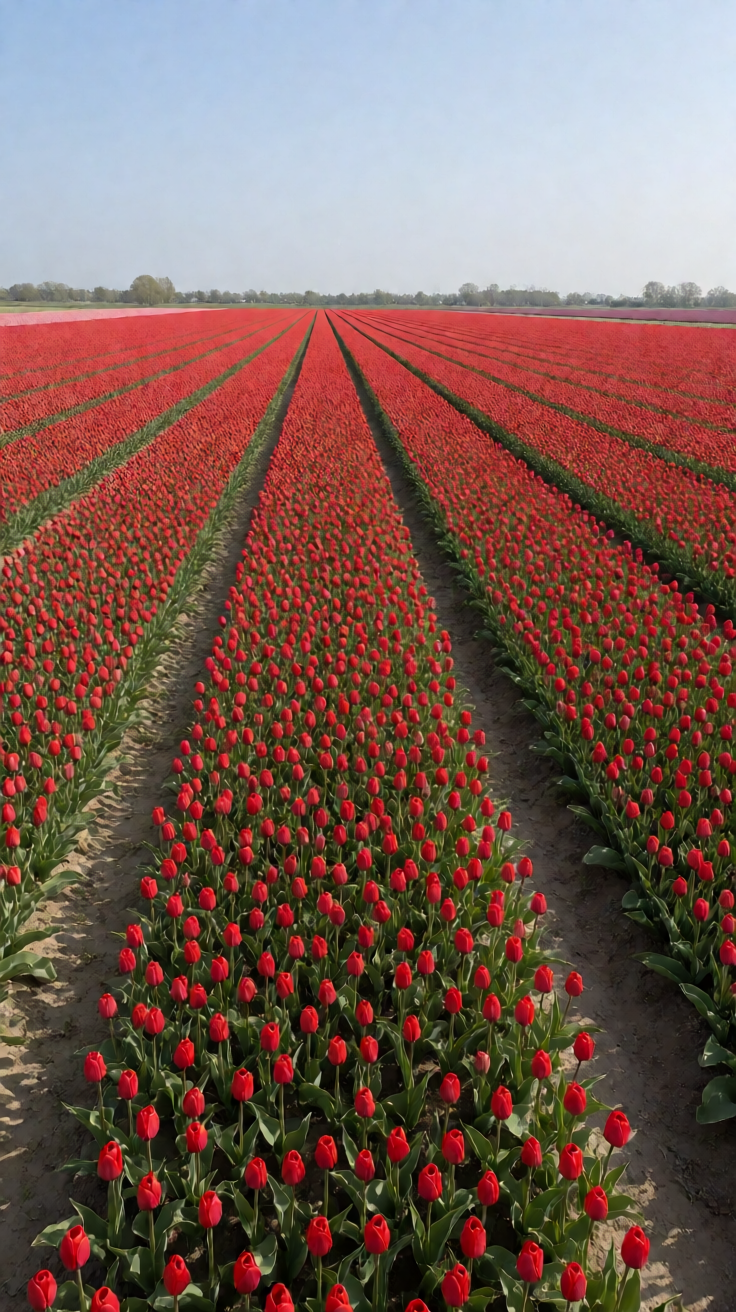 Red tulip field aerial Wallpaper