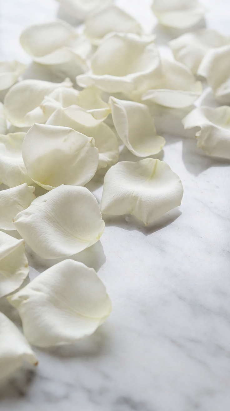 Rose petals scattered white marble Wallpaper