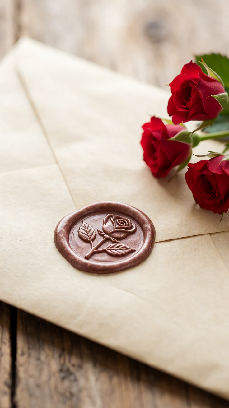 Valentine envelope wax seal roses Wallpaper