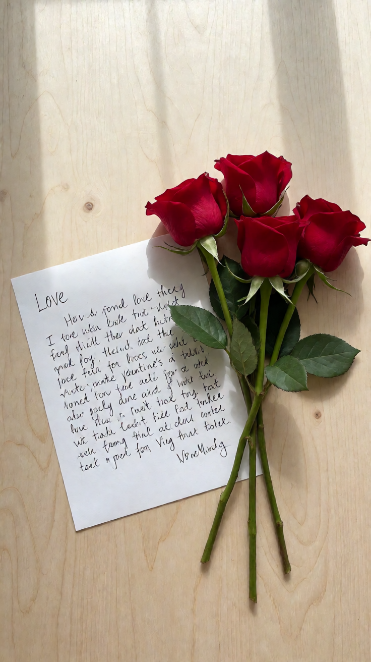 Valentine love letter and roses flatlay Wallpaper
