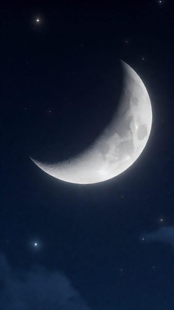 White crescent moon night sky Wallpaper