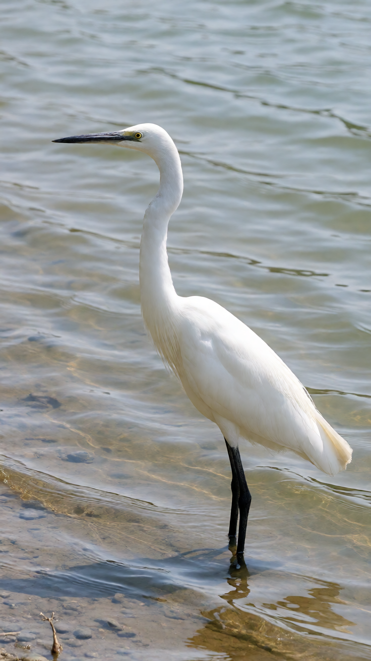 White heron in shallow water Wallpaper