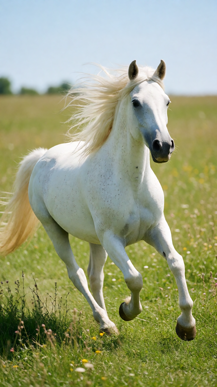 White horse running in meadow Wallpaper