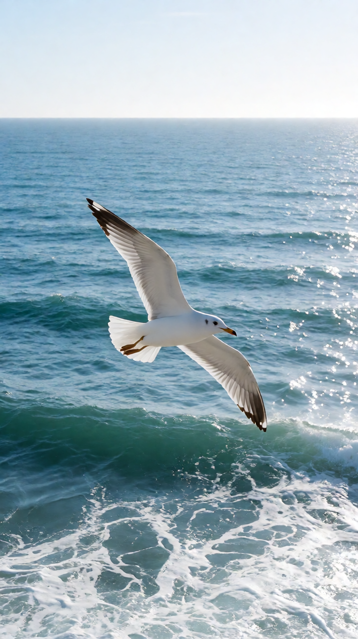 White seagull over ocean waves Wallpaper